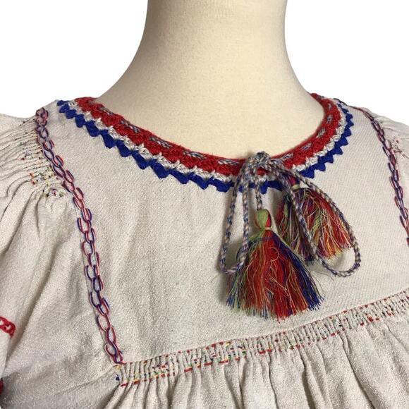 Ulla Johnson Katya Natural Crochet Embroidered Red Blue Ivory Silk Knit Blouse 2 - Picture 6 of 15